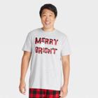 Men's Plaid Merry And Bright Matching Holiday Pajama T-shirt - Wondershop Gray