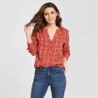 Women's Plaid Flutter Long Sleeve Round Neck Button-front Tunic Blouse - Universal Thread Red Xs, Women's,