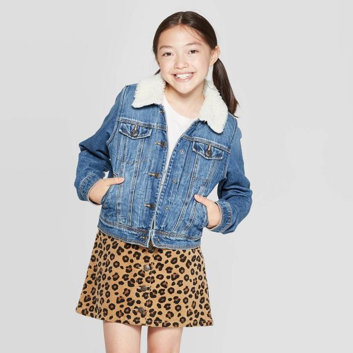 Girls' Sherpa Jean Jacket - Cat & Jack Medium Wash