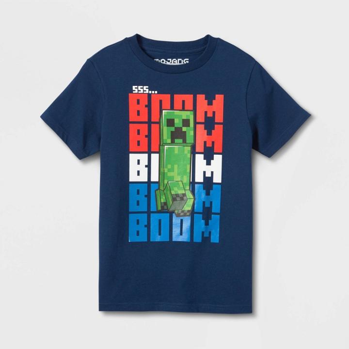 Boys' Minecraft Americana Short Sleeve Graphic T-shirt - Navy Blue