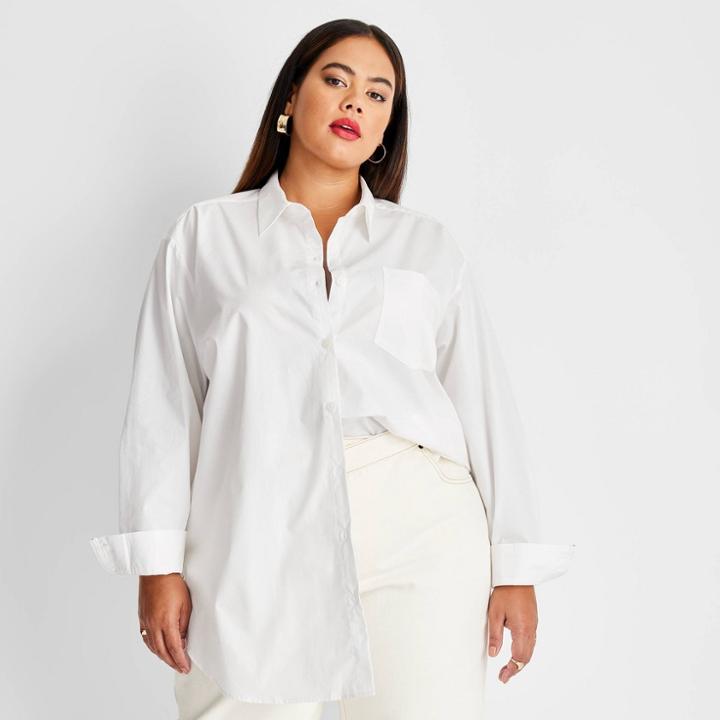 Women's Plus Size Long Sleeve Button-down Shirt - Future Collective With Kahlana Barfield Brown White