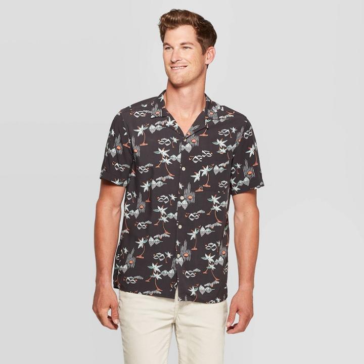 Men's Island Print Standard Fit Button-down Shirt - Goodfellow & Co Gray S, Men's,