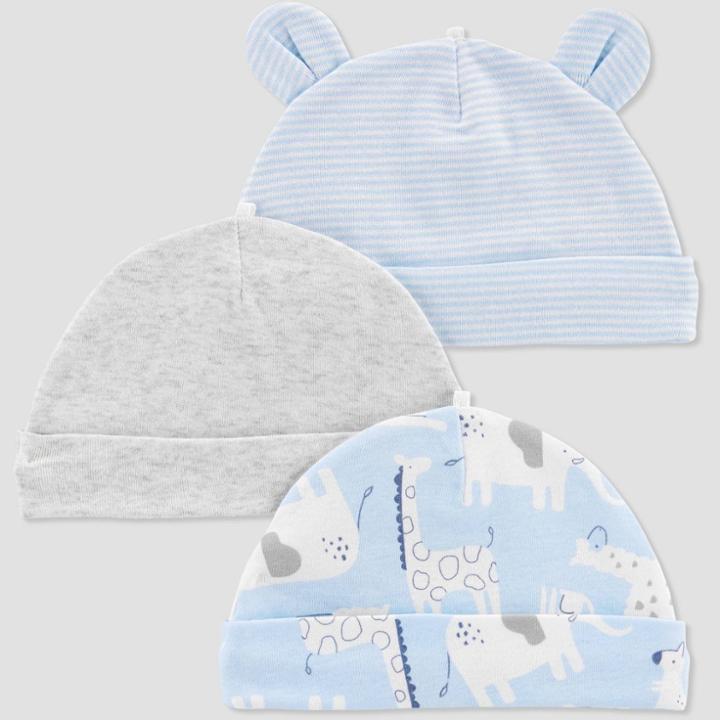 Baby Boys' 3pk Caps - Just One You Made By Carter's Sky Blue Osfm, Boy's,