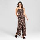 Women's Floral Print Strappy Ruffle Bottom Jumpsuit With Side Cutouts - Xhilaration Blackberry
