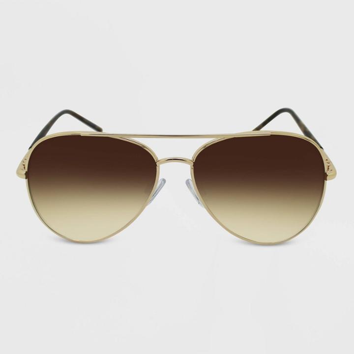 Women's Tortoise Shell Print Metal Aviator Sunglasses - Wild Fable Gold