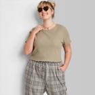 Women's Plus Size Short Sleeve Crewneck Waffle Baby T-shirt - Wild Fable Green 1x, Women's,