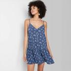 Women's Floral Print Sleeveless Button-front Romper - Wild Fable Blue