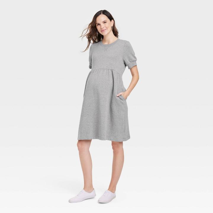Short Sleeve Sweatshirt Maternity Dress - Isabel Maternity By Ingrid & Isabel Heather Gray