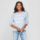 Women's Short Sleeve Life Is Fine With A Glass Of Wine Tie Front Graphic T-shirt - Modern Lux -