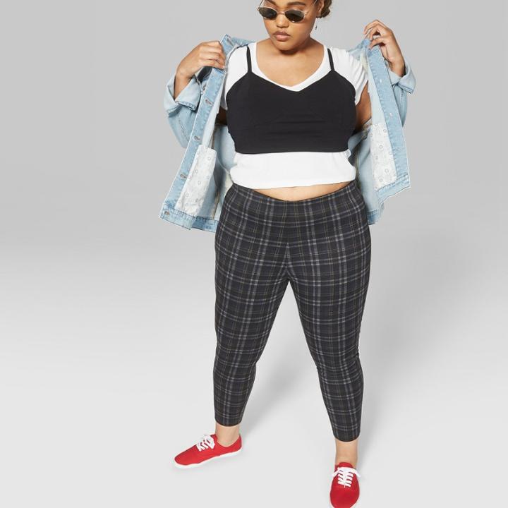 Women's Plus Size Plaid Ponte Knit Leggings Pants - Wild Fable Navy