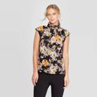 Petitewomen's Floral Print Short Sleeve Turtleneck Blouse - Who What Wear Black