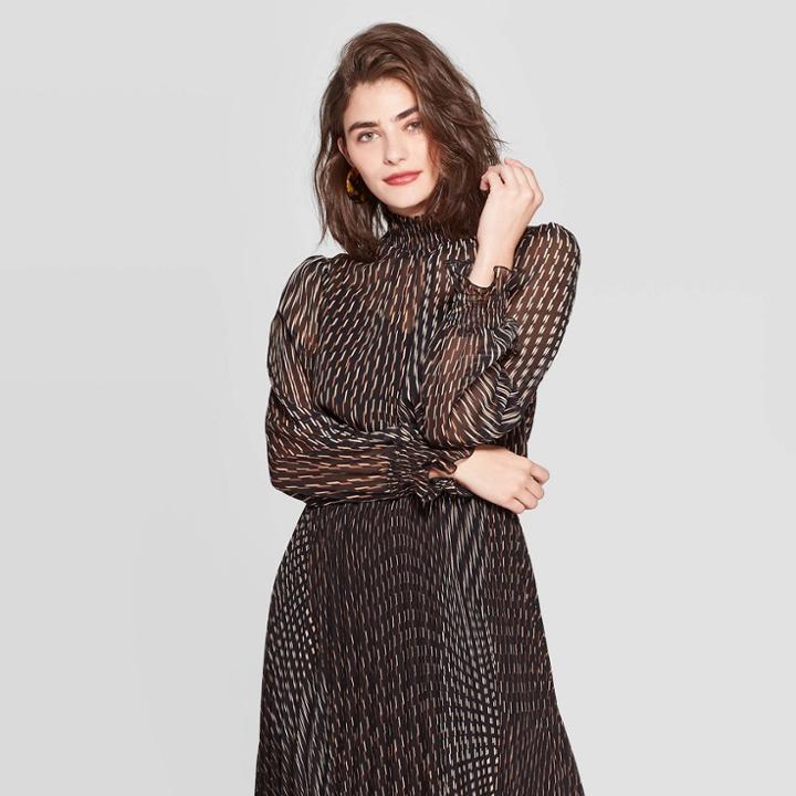 Women's Regular Fit Long Sleeve Turtleneck Woven Blouse - A New Day Black
