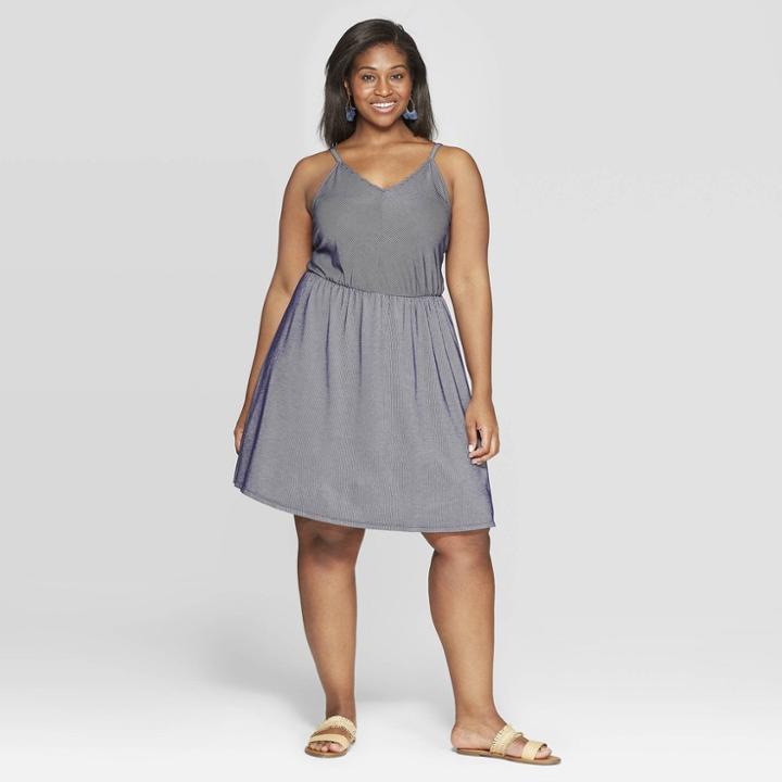 Women's Plus Size Sleeveless V-neck Knit Dress - Universal Thread Indigo