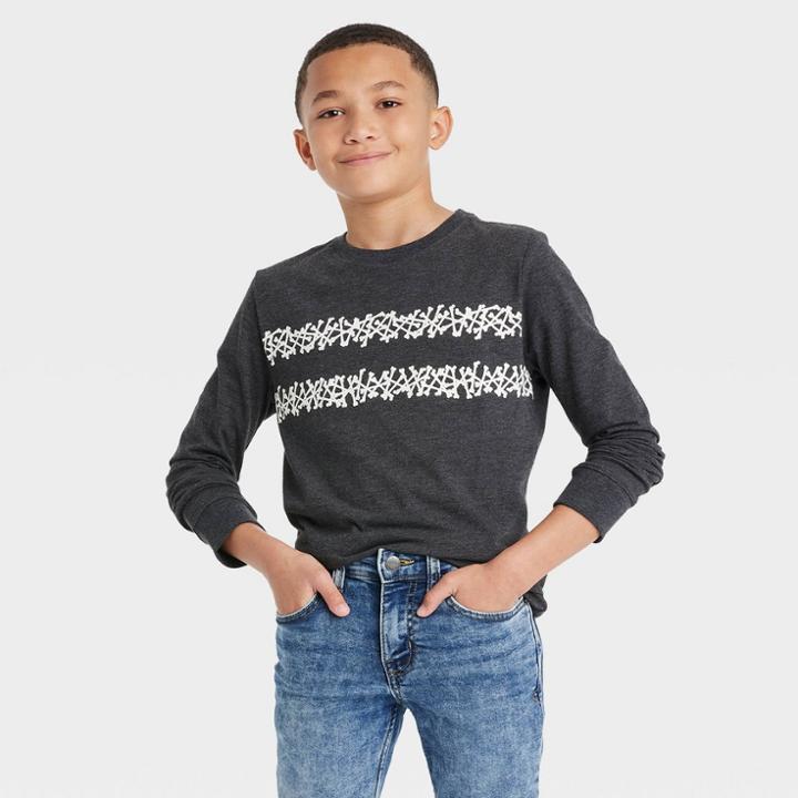 Boys' Long Sleeve Bones Print T-shirt - Cat & Jack Black