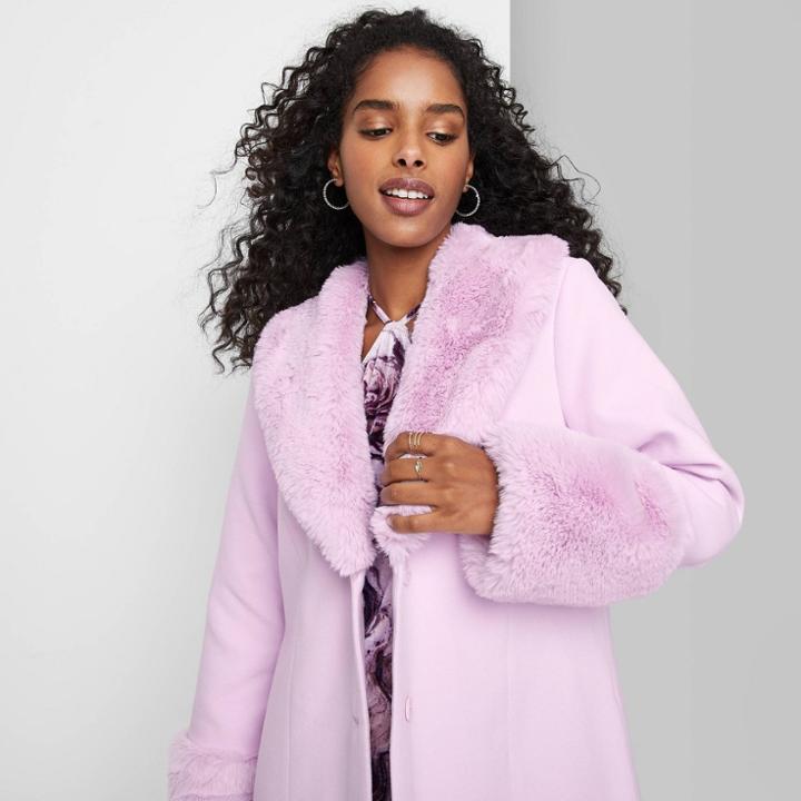 Women's Faux Fur Trim Long Jacket - Wild Fable Lavender