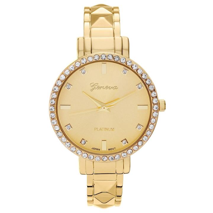 Women's Geneva Platinum Rhinestone Accent Adjustable Cuff Watch - Gold,