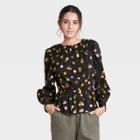 Women's Polka Dot Balloon Long Sleeve Smocked Top - Who What Wear Black