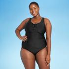 Kona Sol Women's Plus Size Grommet Scallop One Piece Swimsuit - Kona