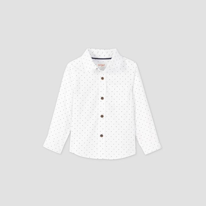 Toddler Boys' Long Sleeve Polka Dot Woven Button-down Shirt - Cat & Jack White