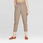 Women's Plaid Mid-rise Belted Trousers - A New Day Brown