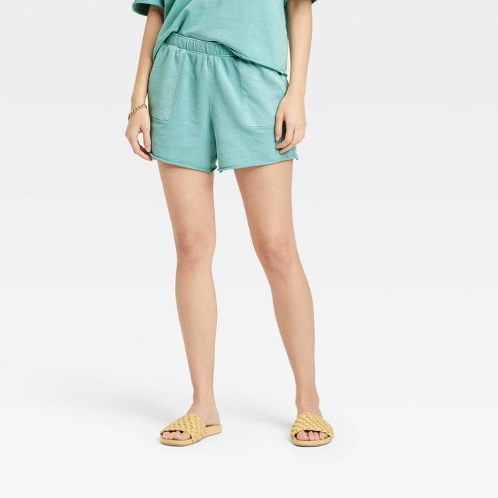 Women's High-rise French Terry Pull-on Shorts - Universal Thread Aqua Blue
