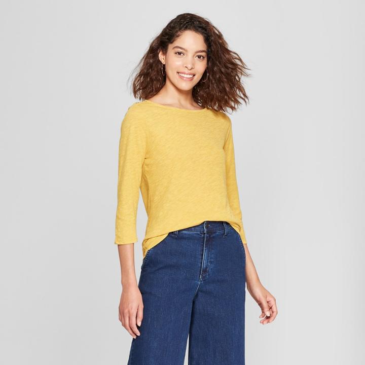 Target Women's 3/4 Sleeve Vintage Boatneck T - Shirt - A New Day Yellow Heather