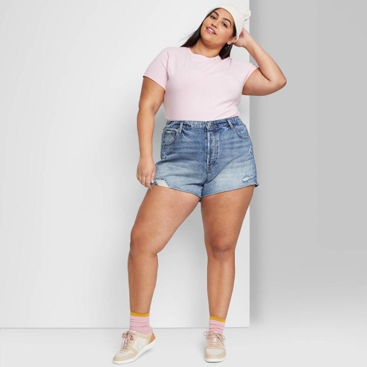 Women's Plus Size Super-high Rise Cut-off Jean Shorts - Wild Fable Medium Wash 14w,
