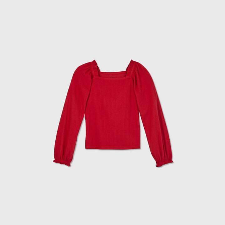 Girls' Square Neck Long Sleeve Soft T-shirt - Art Class Red