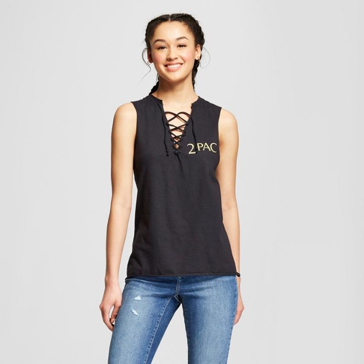 Women's Tupac Lace-up Graphic Tank Top (juniors') Black