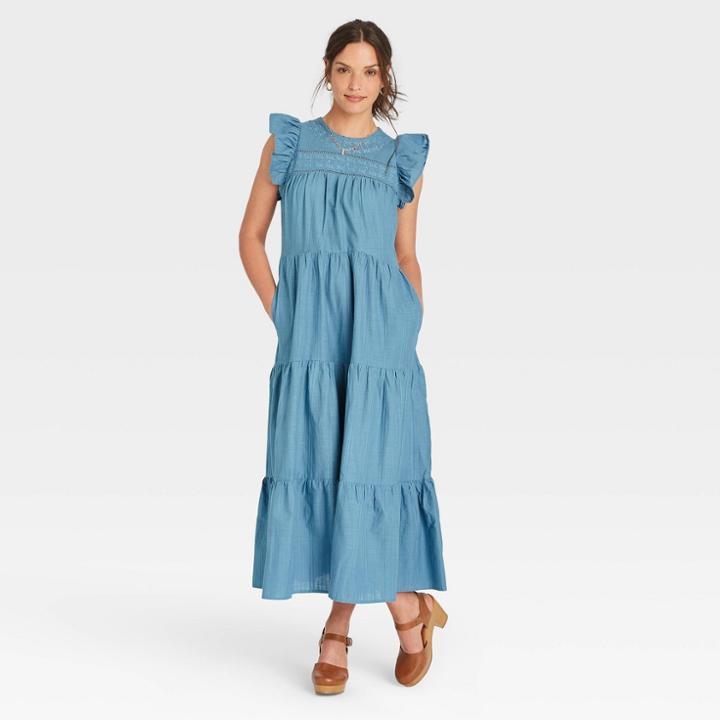 Women's Striped Flutter Short Sleeve Dress - Universal Thread Blue