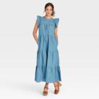 Women's Striped Flutter Short Sleeve Dress - Universal Thread Blue