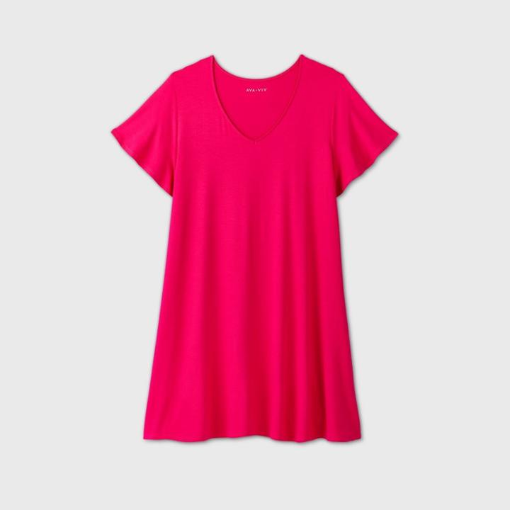 Women's Plus Size Short Sleeve A-line Dress - Ava & Viv Pink X, Women's