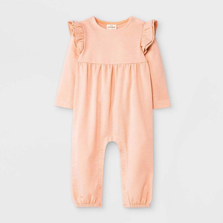 Baby Girls' Jacquard Knit Romper - Cat & Jack Peach Orange Newborn