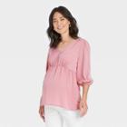 3/4 Sleeve Knit Woven Maternity Blouse - Isabel Maternity By Ingrid & Isabel Pink