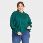 Women's Plus Size Long Sleeve Fleece Cropped Mock Turtleneck Pullover Shirt - Ava & Viv Green