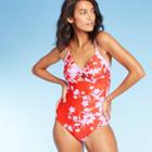 Women's Front Tie Medium Coverage One Piece Swimsuit - Kona Sol Red Floral Xs, Women's,