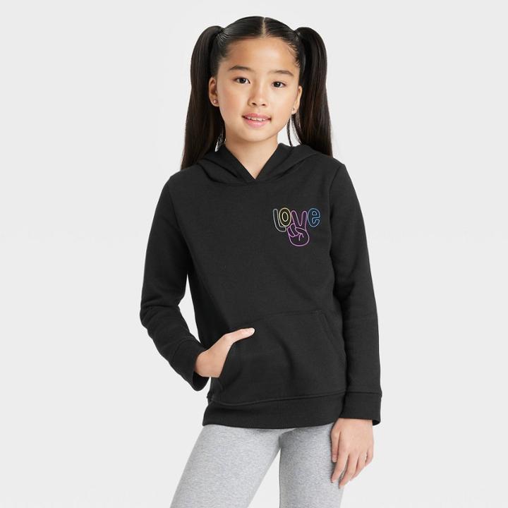 Girls' Fleece Pullover Hoodie - Cat & Jack Black