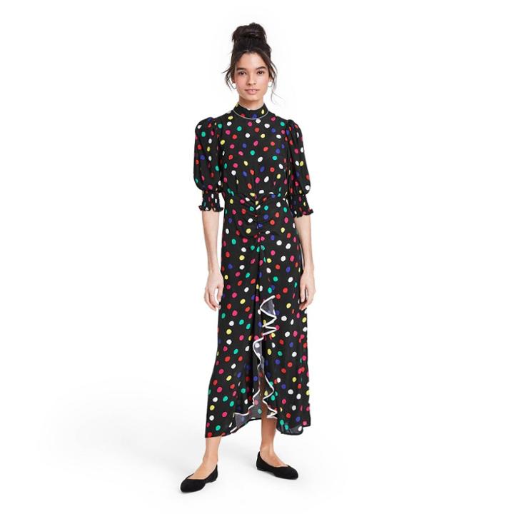 Polka Dot Mock Neck Cascade Ruffle Dress - Rixo For Target Black