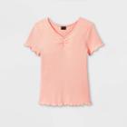 Girls' Cinch Front Lettuce Edge Short Sleeve T-shirt - Art Class Pink