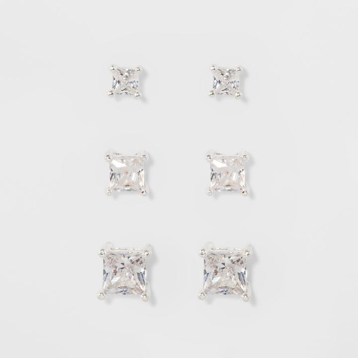 Target Women's Fashion Trio Crystal Round Stud - A New Day Silver,