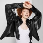 Women's Fringe Cropped Faux Leather Jacket - Wild Fable Black Xxs