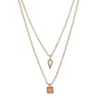Target 2-row Short Necklace With Pave & Square Stone - 16 - Gold, Women's