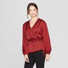Women's Long Sleeve Wrap Blouse - Prologue Red