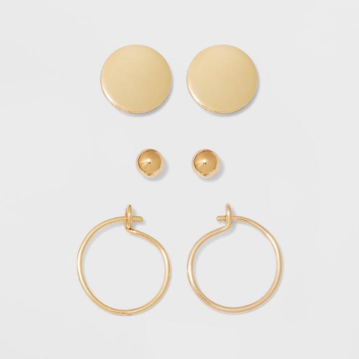 Ball, Flat Circle, And Hoop Earring Set - A New Day Gold