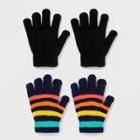 Girls' 2pk Rainbow Striped Gloves - Cat & Jack Navy, Blue