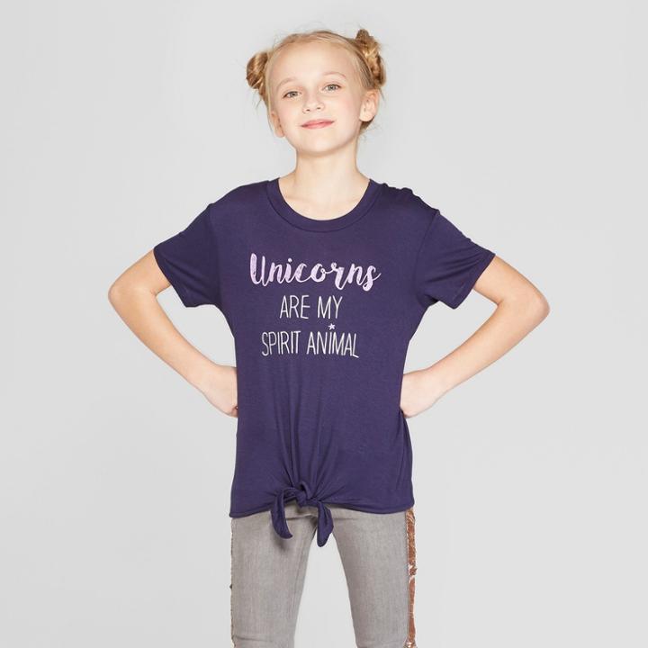Girls' Short Sleeve Tie Front Top - Art Class Navy