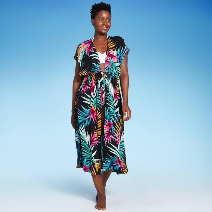 Women's Tie-front Midi Cover Up Kimono - Kona Sol Multi S/m,