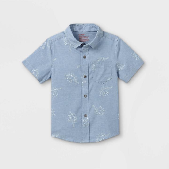 Toddler Boys' Adaptive Dinosaur Woven Button-down Shirt - Cat & Jack Blue