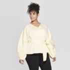 Women's Plus Size Long Sleeve V-neck Tie Waist Dolman Blouse - Prologue Yellow