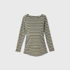 Maternity Striped Long Sleeve Boat Neck Side Shirred T-shirt - Isabel Maternity By Ingrid & Isabel Olive